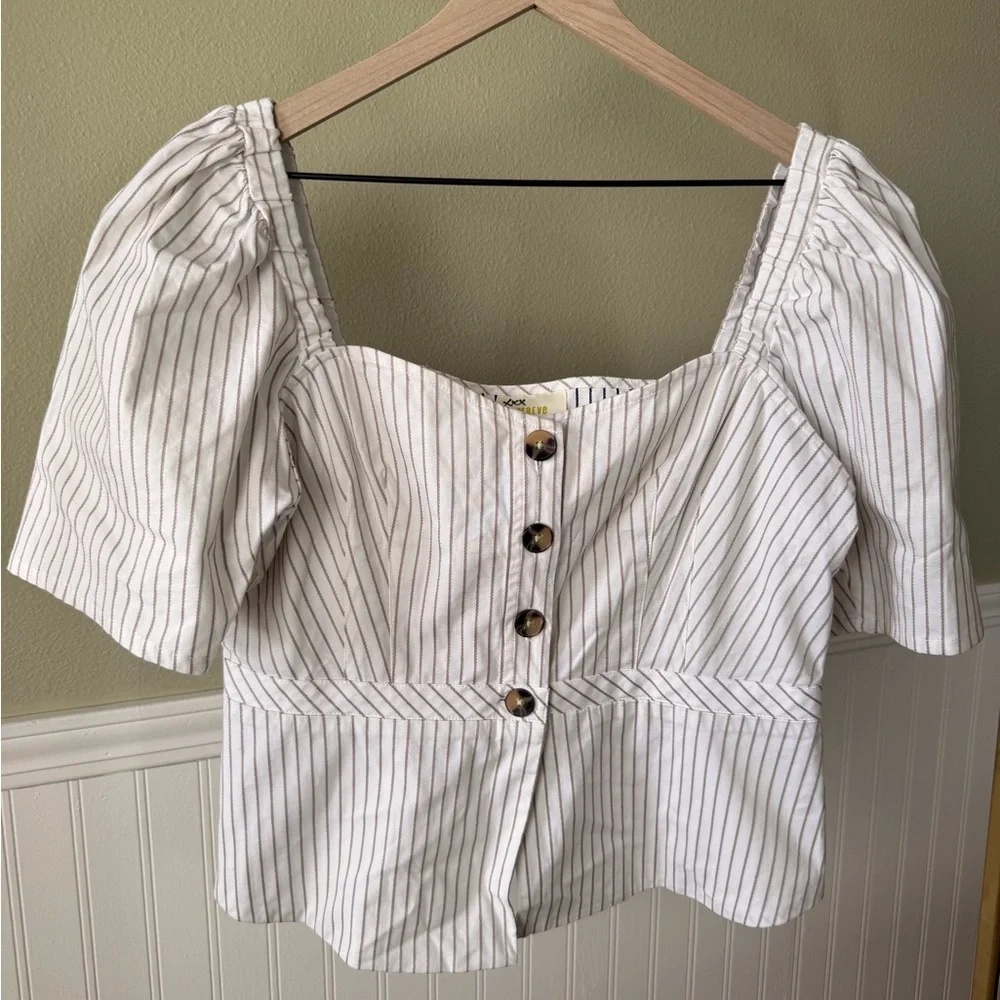 NWT Anthropologie White Striped Button-Up Corset Blouse